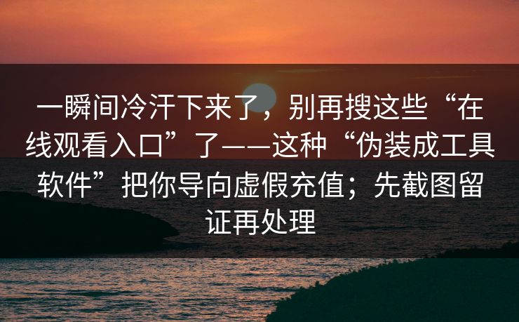 一瞬间冷汗下来了，别再搜这些“在线观看入口”了——这种“伪装成工具软件”把你导向虚假充值；先截图留证再处理