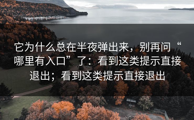 它为什么总在半夜弹出来，别再问“哪里有入口”了：看到这类提示直接退出；看到这类提示直接退出