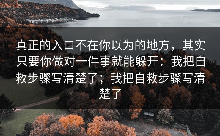 真正的入口不在你以为的地方，其实只要你做对一件事就能躲开：我把自救步骤写清楚了；我把自救步骤写清楚了