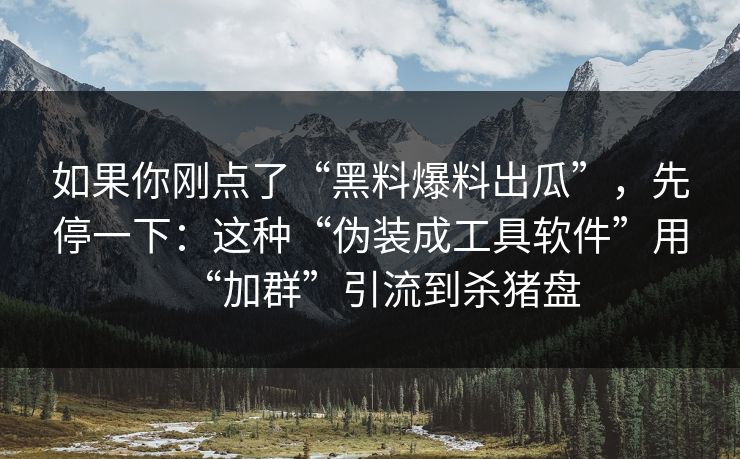 如果你刚点了“黑料爆料出瓜”，先停一下：这种“伪装成工具软件”用“加群”引流到杀猪盘