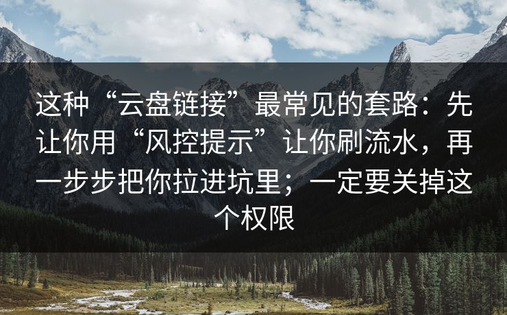 这种“云盘链接”最常见的套路：先让你用“风控提示”让你刷流水，再一步步把你拉进坑里；一定要关掉这个权限