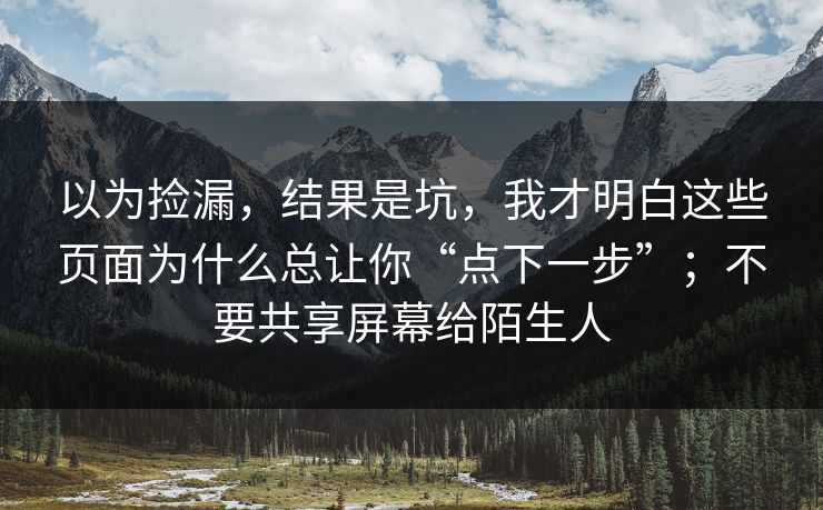 以为捡漏，结果是坑，我才明白这些页面为什么总让你“点下一步”；不要共享屏幕给陌生人