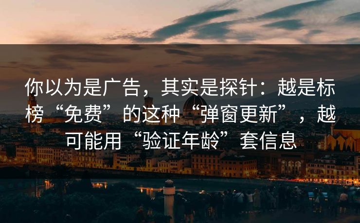 你以为是广告，其实是探针：越是标榜“免费”的这种“弹窗更新”，越可能用“验证年龄”套信息